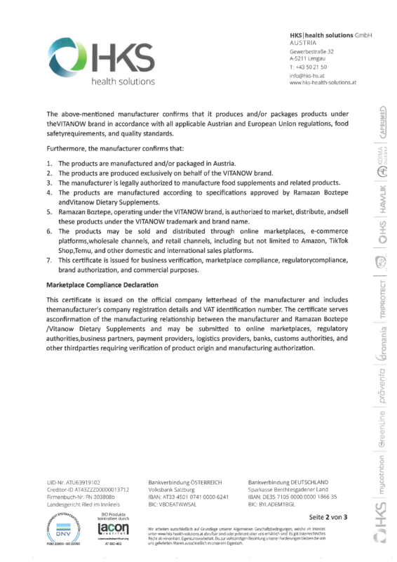 vitanow certificate 2